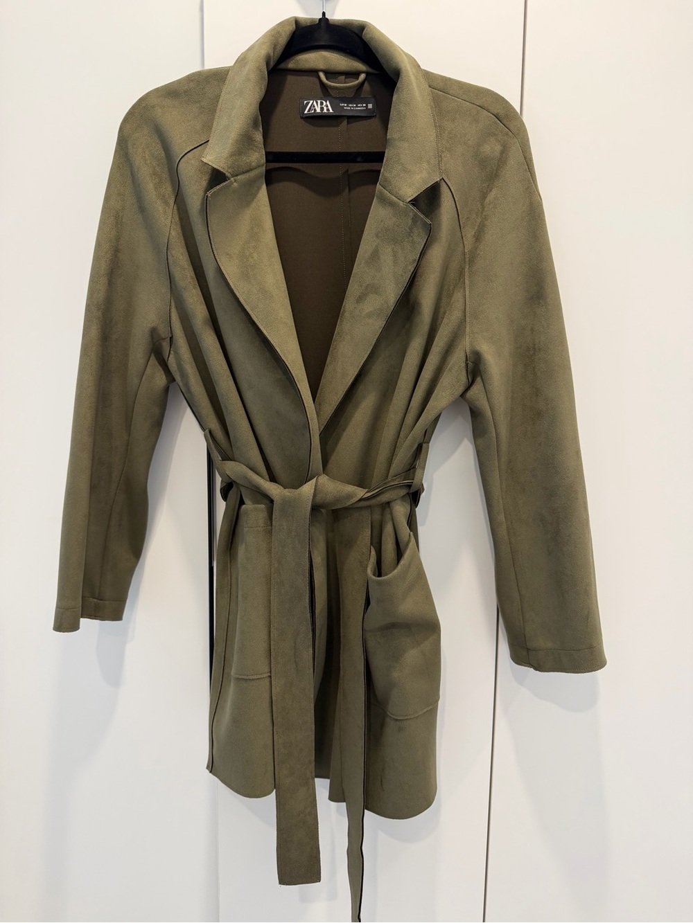 ZARA Olive Green Faux-Suede Belted Trench